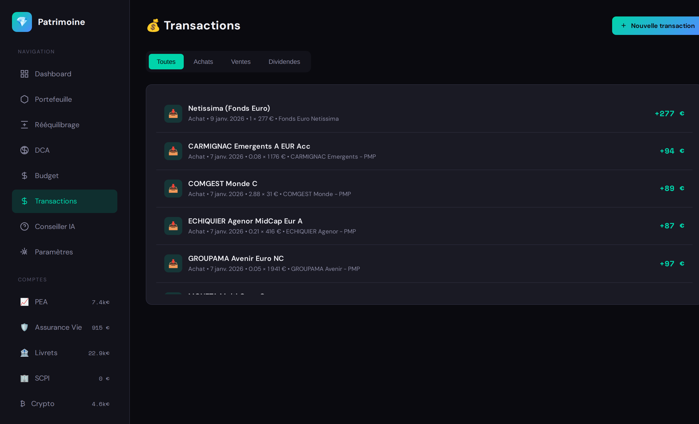 Historique des transactions